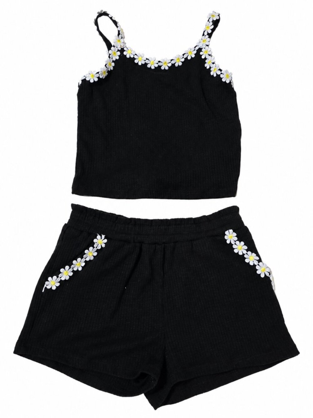 Design History Girls 2 Piece Black Daisy Tank Top Shorts Set Size 4